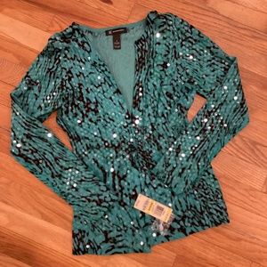 INC International Concepts, Teal & Black, Sequined New Sweater, Size M